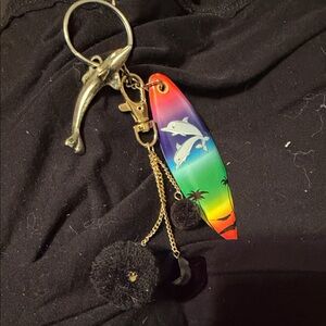 Rainbow Surfboard Key Holder with Dolphin Charm